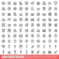 100 food icons set, outline style vector