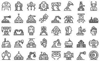 iconos de robótica establecer vector de contorno. tecnología inteligente