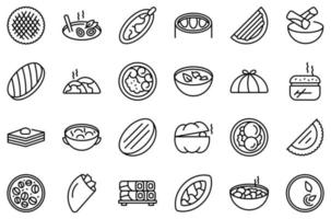 Azerbaijan cuisine icons set outline vector. Baklava culture vector