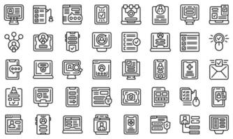 Online registration icons set outline vector. Device apply vector