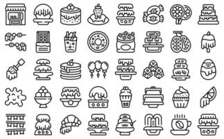 Chocolate fountain icons set outline vector. Candy cream vector