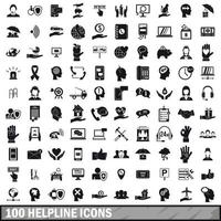 100 helpline icons set, simple style vector