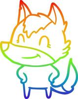 rainbow gradient line drawing friendly cartoon wolf vector