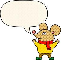 cartoon mouse wearing scarf and speech bubble in comic book style vector