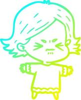 cold gradient line drawing cartoon angry woman vector