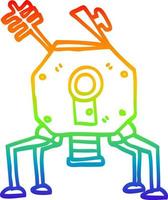 rainbow gradient line drawing cartoon space rocket vector