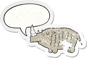 cartoon rhinoceros and speech bubble distressed sticker vector
