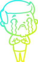 cold gradient line drawing cartoon man crying vector