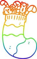 rainbow gradient line drawing cartoon christmas stocking full of toys vector