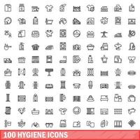 100 iconos de higiene, estilo de esquema vector