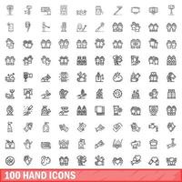 100 hand icons set, outline style vector