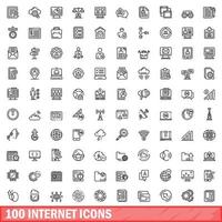 100 iconos de internet establecidos, estilo de esquema vector