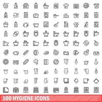 100 iconos de higiene, estilo de esquema vector