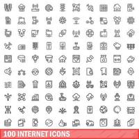 100 internet icons set, outline style vector