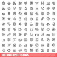 100 internet icons set, outline style vector