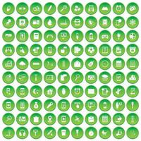 100 mobile app icons set green circle vector