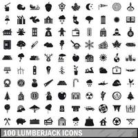 100 lumberjack icons set, simple style vector