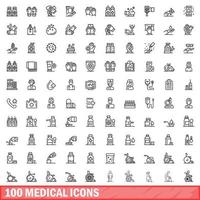 100 medical icons set, outline style vector