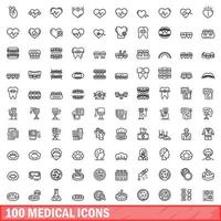 100 medical icons set, outline style vector