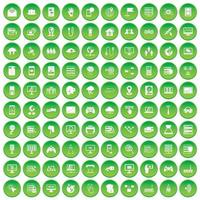 100 iconos de red establecer círculo verde vector