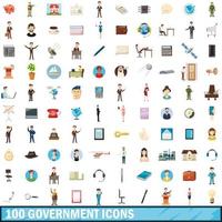 100 iconos gubernamentales, estilo de dibujos animados vector