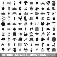 100 homestead farming icons set, simple style vector