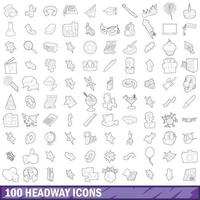 100 headway icons set, outline style vector