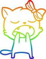 rainbow gradient line drawing cartoon yawning cat vector