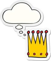 cartoon simple crown and thought bubble as a printed sticker vector