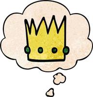 cartoon crown and thought bubble in grunge texture pattern style vector