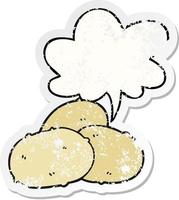 cartoon potatoes and speech bubble distressed sticker vector