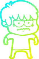 cold gradient line drawing annoyed cartoon boy vector