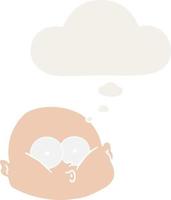 cartoon curious bald man and thought bubble in retro style vector