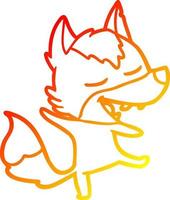 warm gradient line drawing cartoon wolf laughing vector