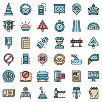 Driving school icons set vector flat