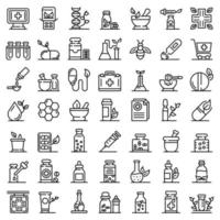 Homeopathy icons set, outline style vector