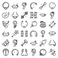 Piercing icons set, outline style vector