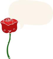 cartoon rose and speech bubble in retro style vector