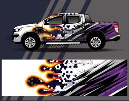 Calcomanía de camión vectorial y furgoneta de carga con diseño de envoltura de coche. Diseños de fondo de carreras de rayas abstractas gráficas para aventuras de carreras de rally de vehículos y librea de carreras de autos vector