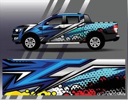 Calcomanía de camión vectorial y furgoneta de carga con diseño de envoltura de coche. Diseños de fondo de carreras de rayas abstractas gráficas para aventuras de carreras de rally de vehículos y librea de carreras de autos vector