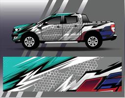 Calcomanía de camión vectorial y furgoneta de carga con diseño de envoltura de coche. Diseños de fondo de carreras de rayas abstractas gráficas para aventuras de carreras de rally de vehículos y librea de carreras de autos vector