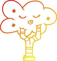 warm gradient line drawing cartoon tree with face vector