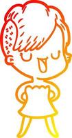 warm gradient line drawing cute cartoon girl with hipster haircut vector