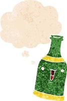 cartoon beer bottle and thought bubble in retro textured style vector