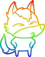 rainbow gradient line drawing cartoon wolf whistling vector