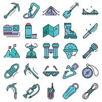 Mountaineering equipment icon set line color vector