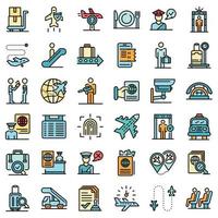 Passport control icons set vector flat