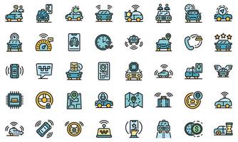 Unmanned taxi icons set vector flat
