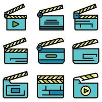 Clapper icons set line color vector