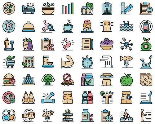 Nutritionist icons set vector flat